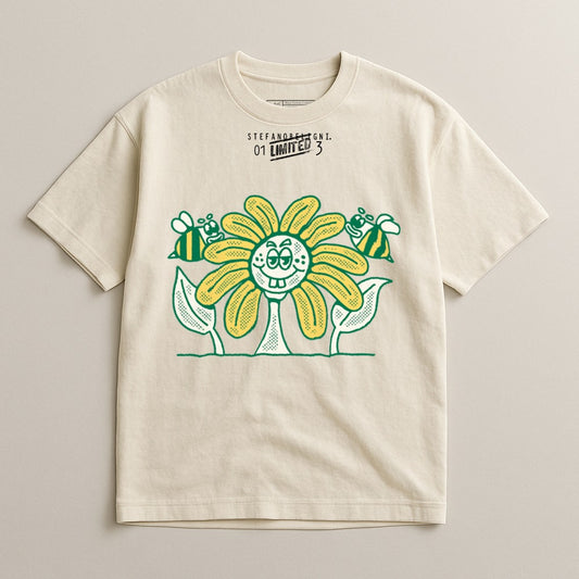 Limited Edition Smiling Flower and Bees Graphic Tee