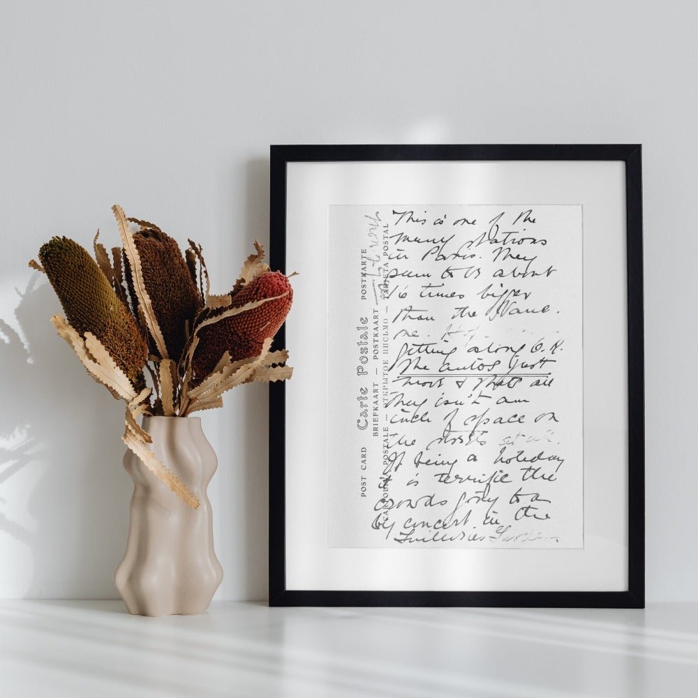 Handwritten Postcard Print Wall Art in Black Frame Decor