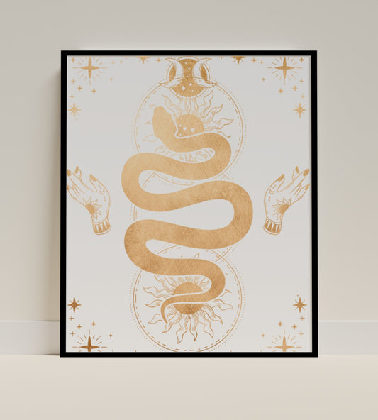 Mystical Serpent and Hands Framed Wall Art Decor