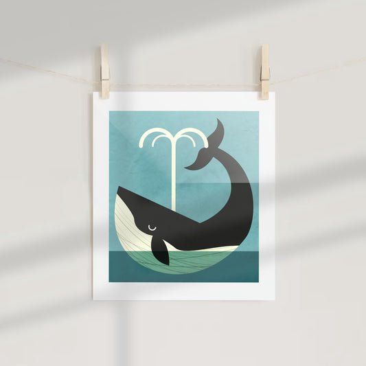 Cute Whale Artwork with Water Spout Print