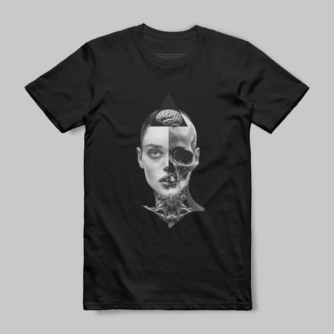 Graphic Half Skull Half Face Design T-Shirt