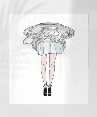 Unique Surreal Art Print with Girl and Hat Graphic