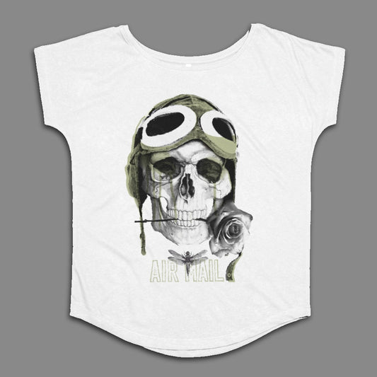 Air Mail Skull and Rose Graphic T-Shirt