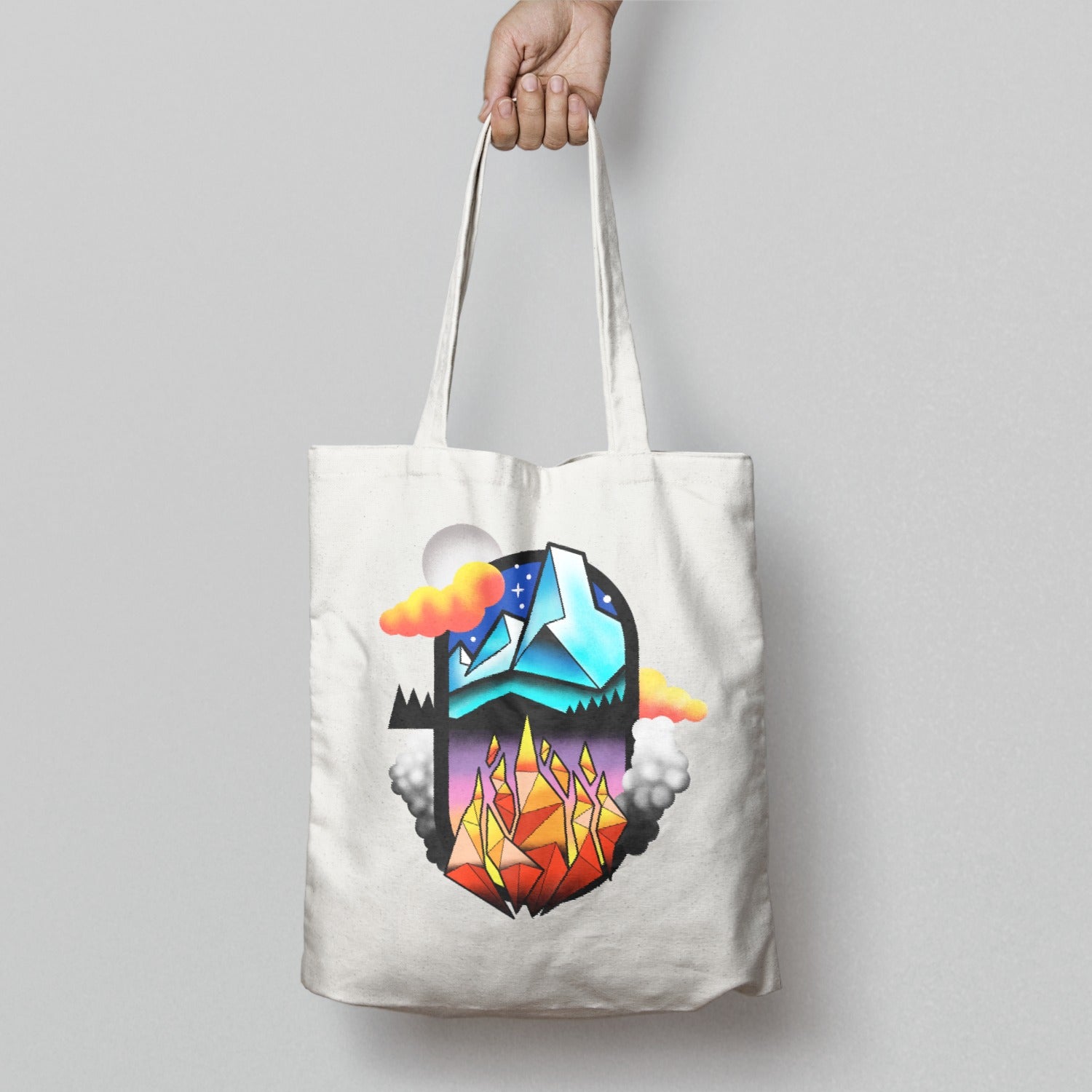 Colorful Mountain and Lava Design Tote Bag