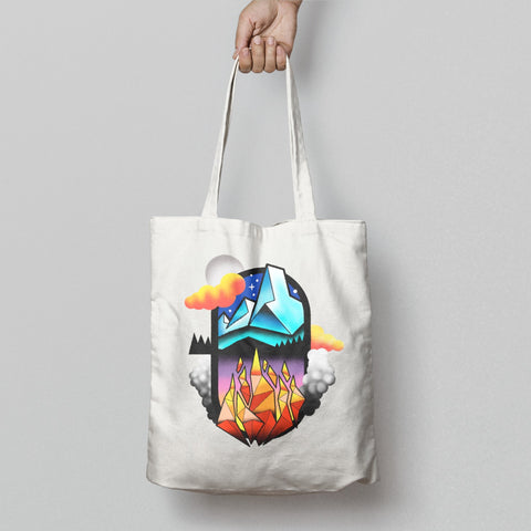 Colorful Mountain and Lava Design Tote Bag