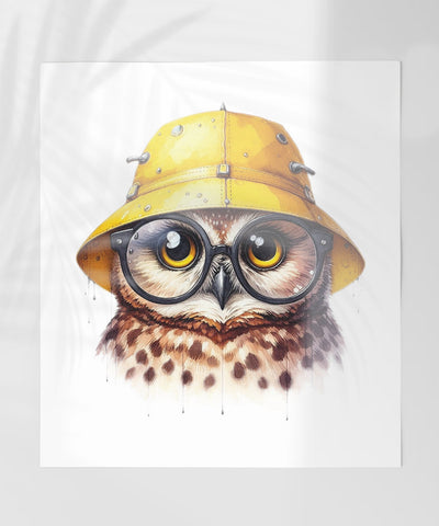 Cute Owl with Yellow Hat Glasses Wall Art Print