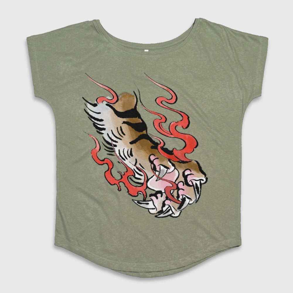 Tiger Paw and Flames Print Graphic T-shirt
