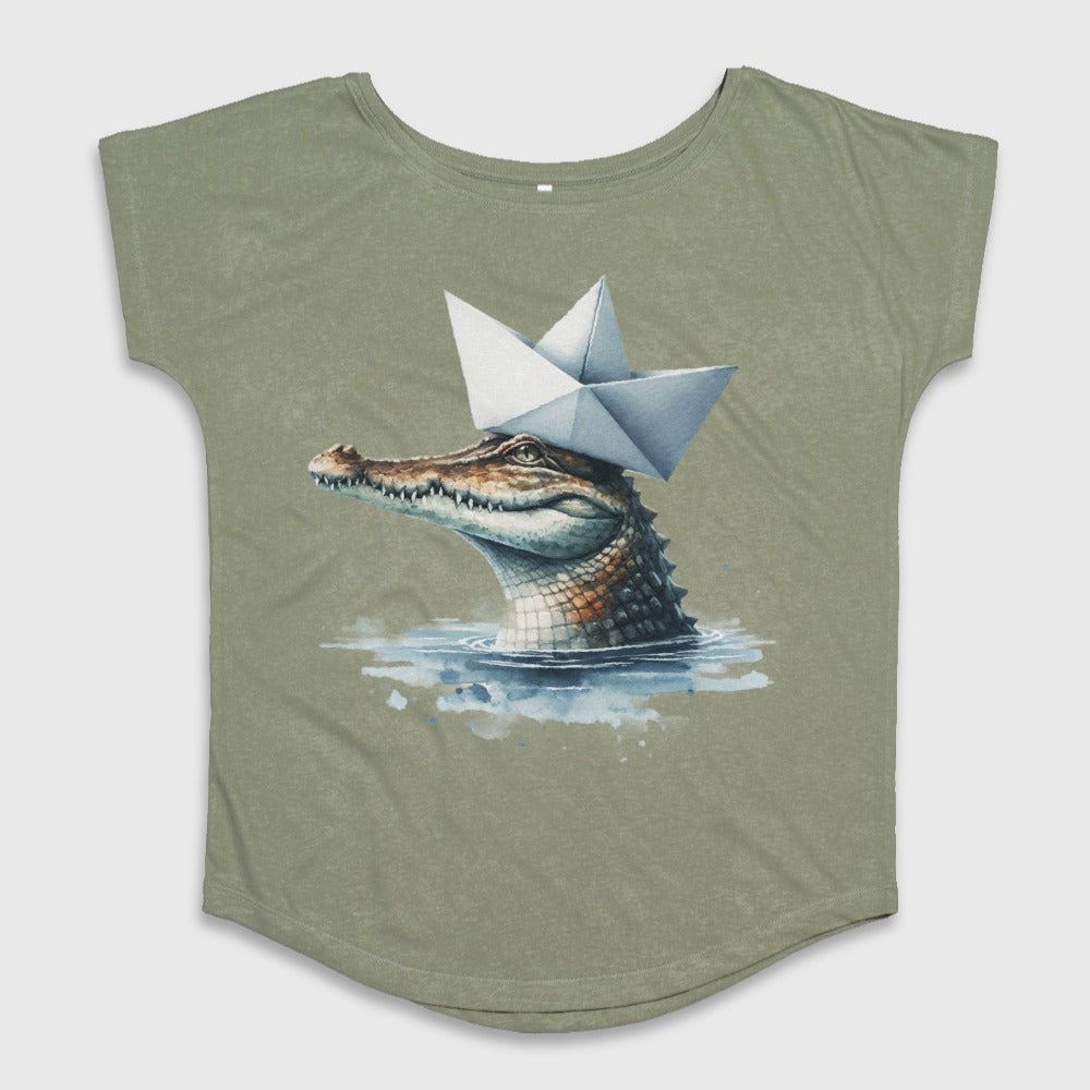 Alligator with Paper Hat Graphic Tee Shirt