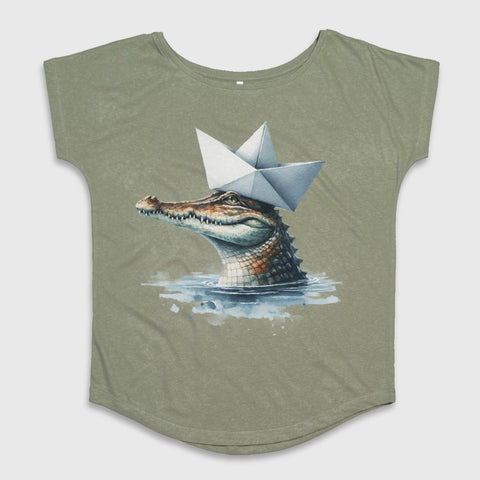 Alligator with Paper Hat Graphic Tee Shirt