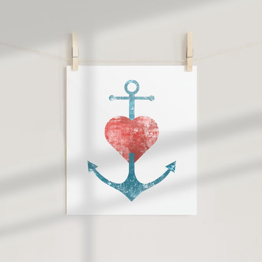 Rustic Nautical Anchor with Heart Wall Art Print