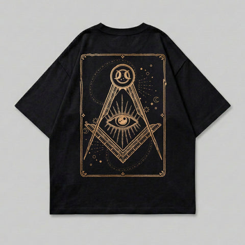 Black Mystical Eye Symbol Celestial Design T-shirt product type
Black T-shirt, Mystical Tee, Occult Design, Esoteric Graphic, All Seeing Eye, Pyramid Eye, Square Compass, Celestial Print, Stars Moon, Cosmic Vibes, Golden Art, Graphic Top, Alchemy Symbol, Spirituality Wear, Illuminati Eye, Gothic Clothing, Dark Aesthetic, Streetwear Fashion, Symbolic Apparel, Sacred Geometry