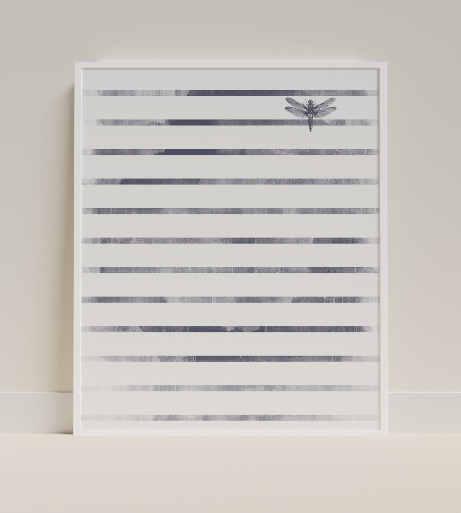 Dragonfly Accent with Black and White Stripes Wall Art