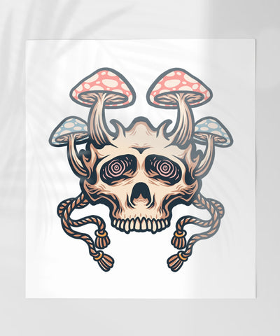 Hypnotic Skull with Mushrooms Graphic Art Print