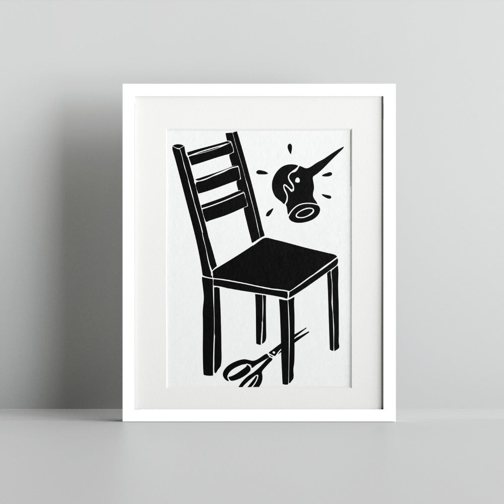Monochrome Artistic Chair And Tools Framed Art Print