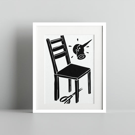 Monochrome Artistic Chair And Tools Framed Art Print