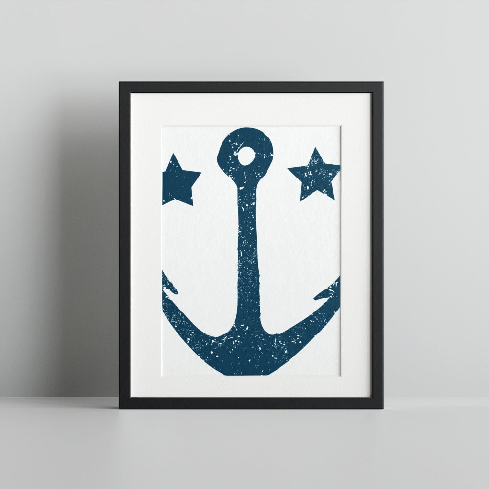 Nautical Anchor Print with Stars Art Decor