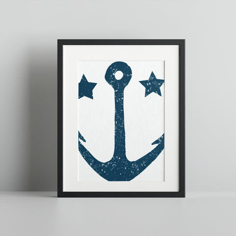 Nautical Anchor Print with Stars Art Decor