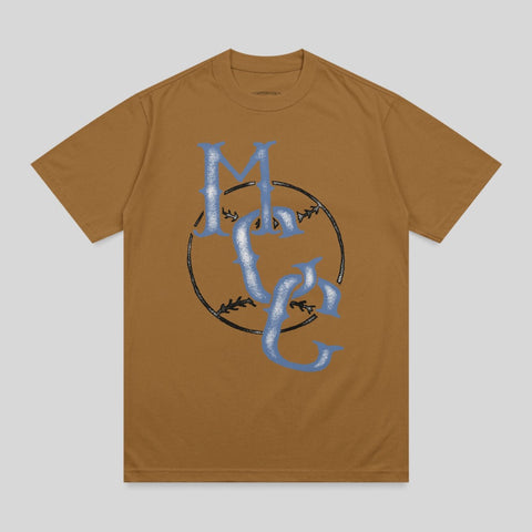 Brown t-shirt with "MC" logo and baseball outline.