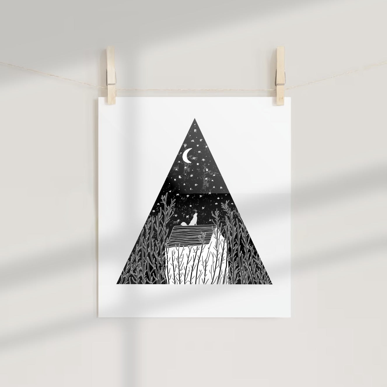 Moonlit Night and House Triangle Art Print