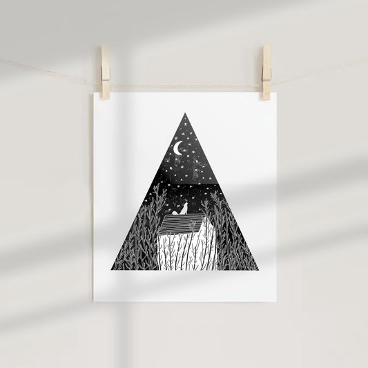 Moonlit Night and House Triangle Art Print