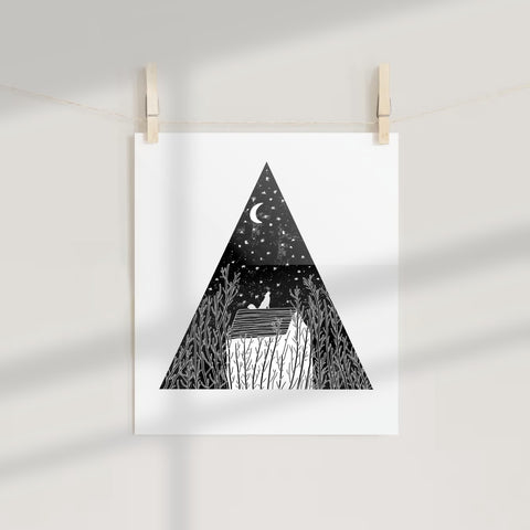 Moonlit Night and House Triangle Art Print