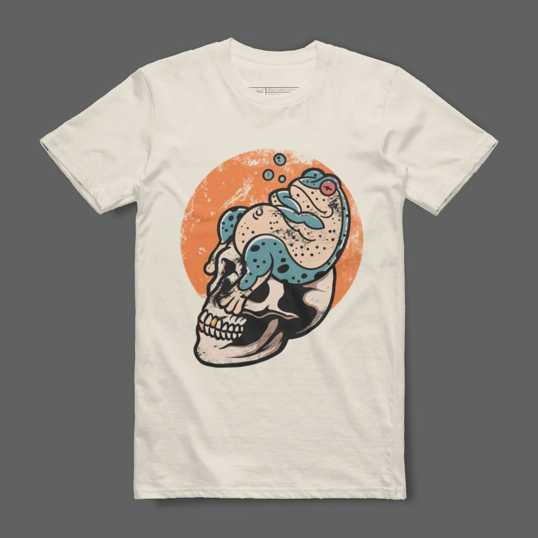 Unique Skull and Mermaid Print T-Shirt Design