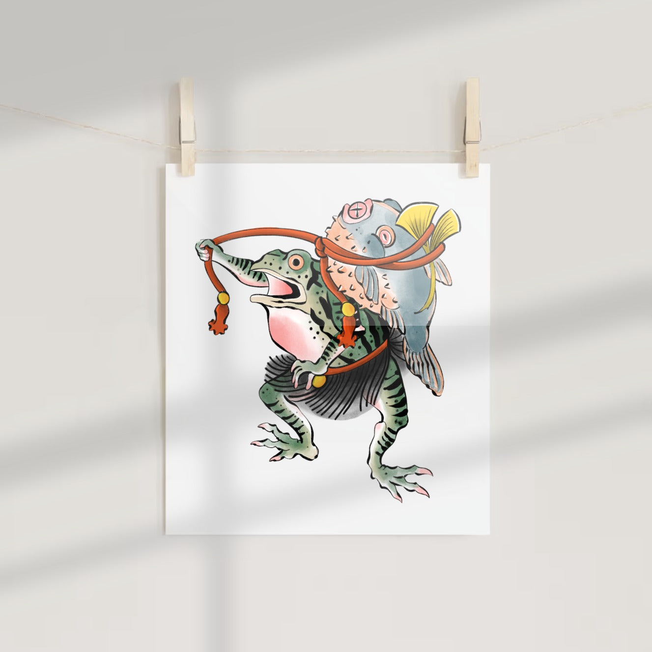 Whimsical Frog and Fish Illustration Art Print