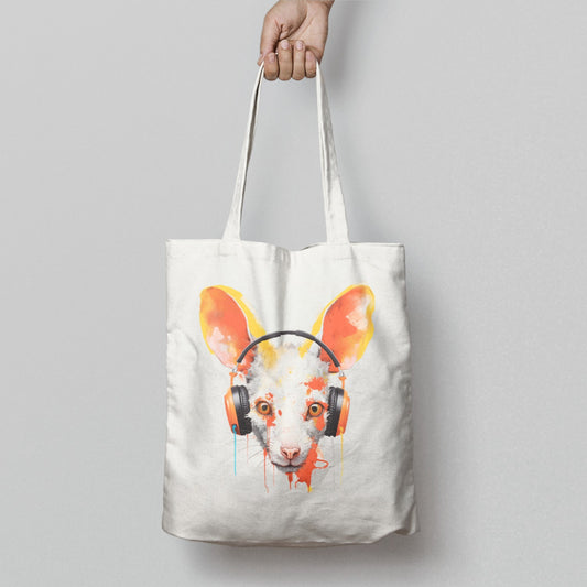 Chihuahua Dog With Headphones Printed Tote Bag