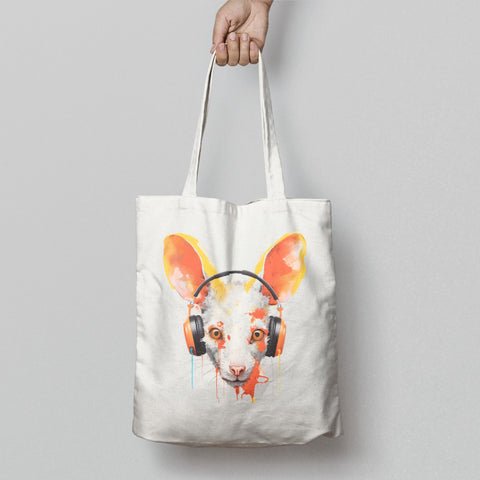 Chihuahua Dog With Headphones Printed Tote Bag