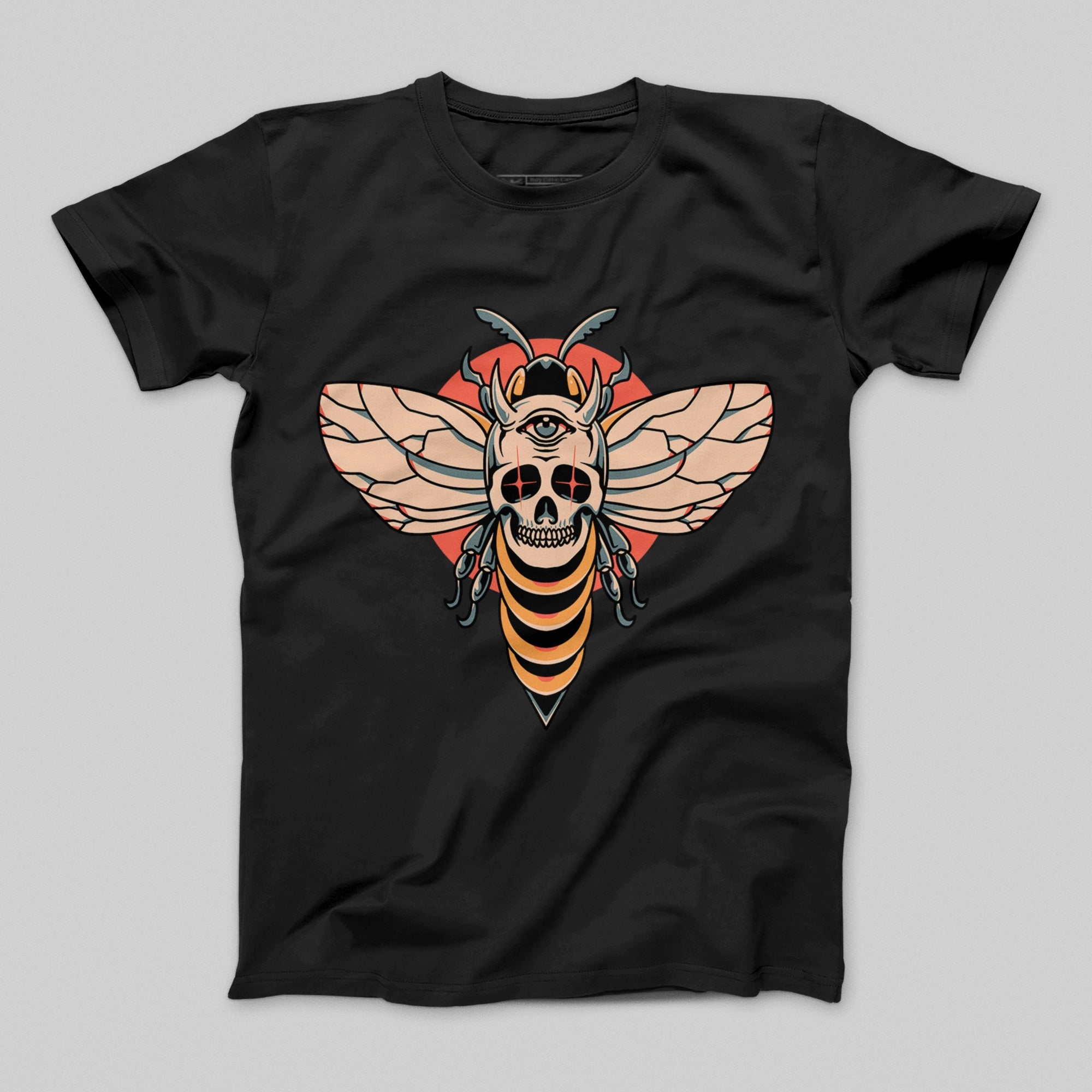 Eye-catching Skull and Bee Graphic T-Shirt
