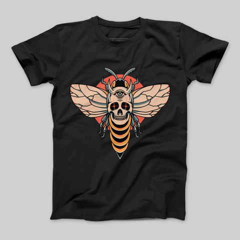 Eye-catching Skull and Bee Graphic T-Shirt