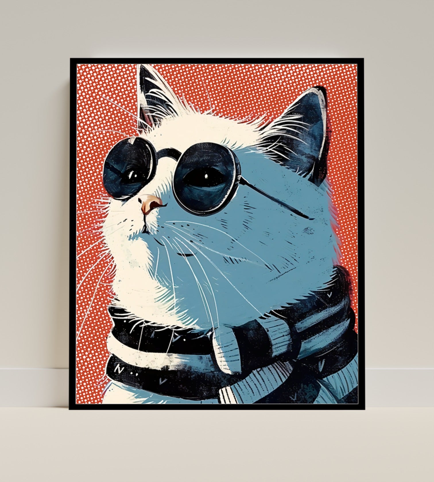 Cool Cat with Sunglasses Art Print Retro Style Poster