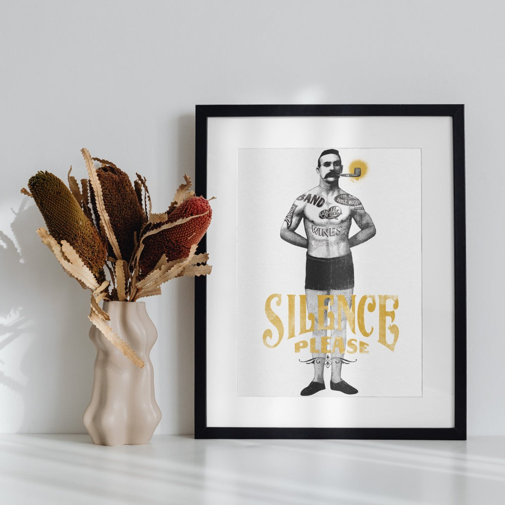 Silence Please Artwork in Black Frame for Home Decor