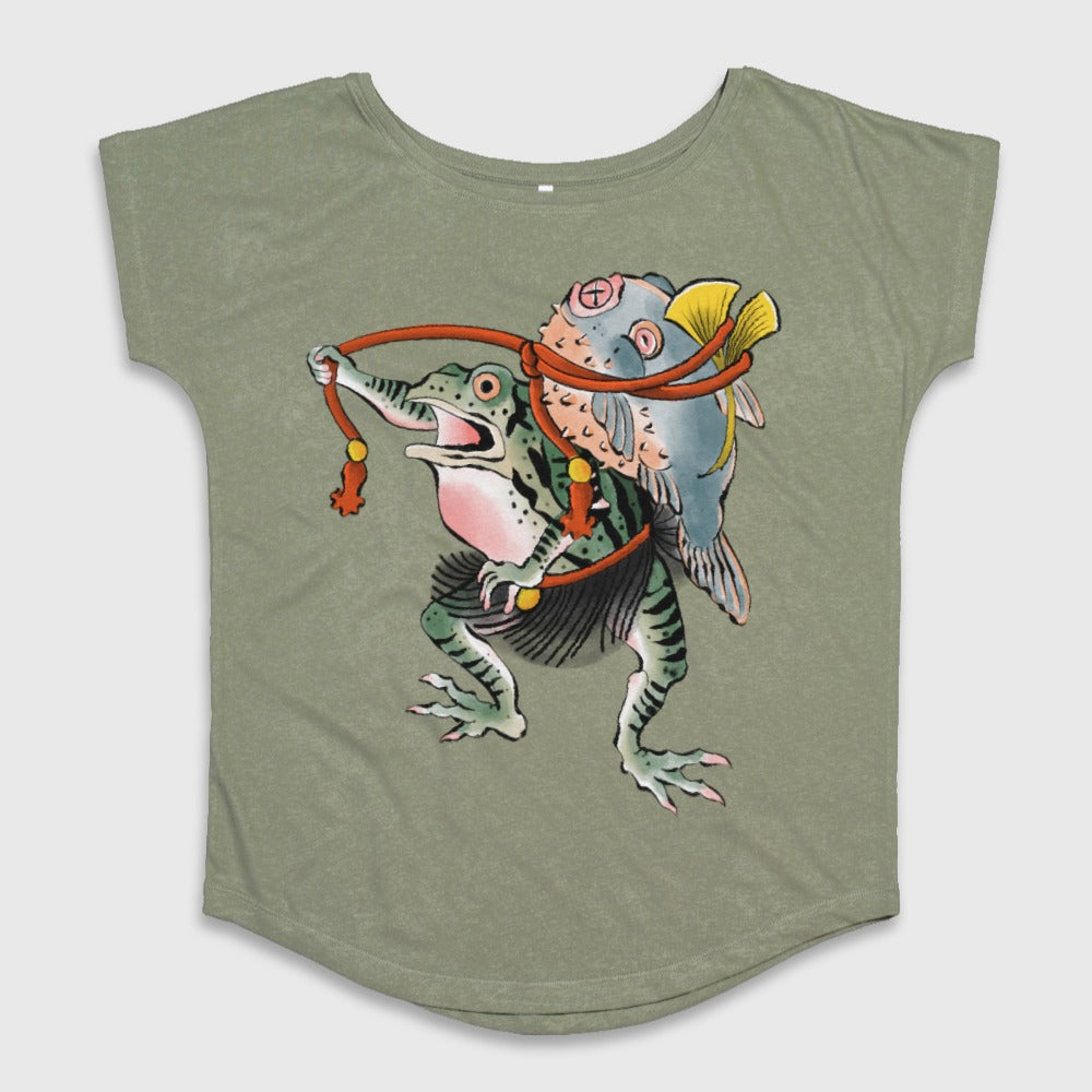 Unique Frog and Fish Graphic Tee Shirt