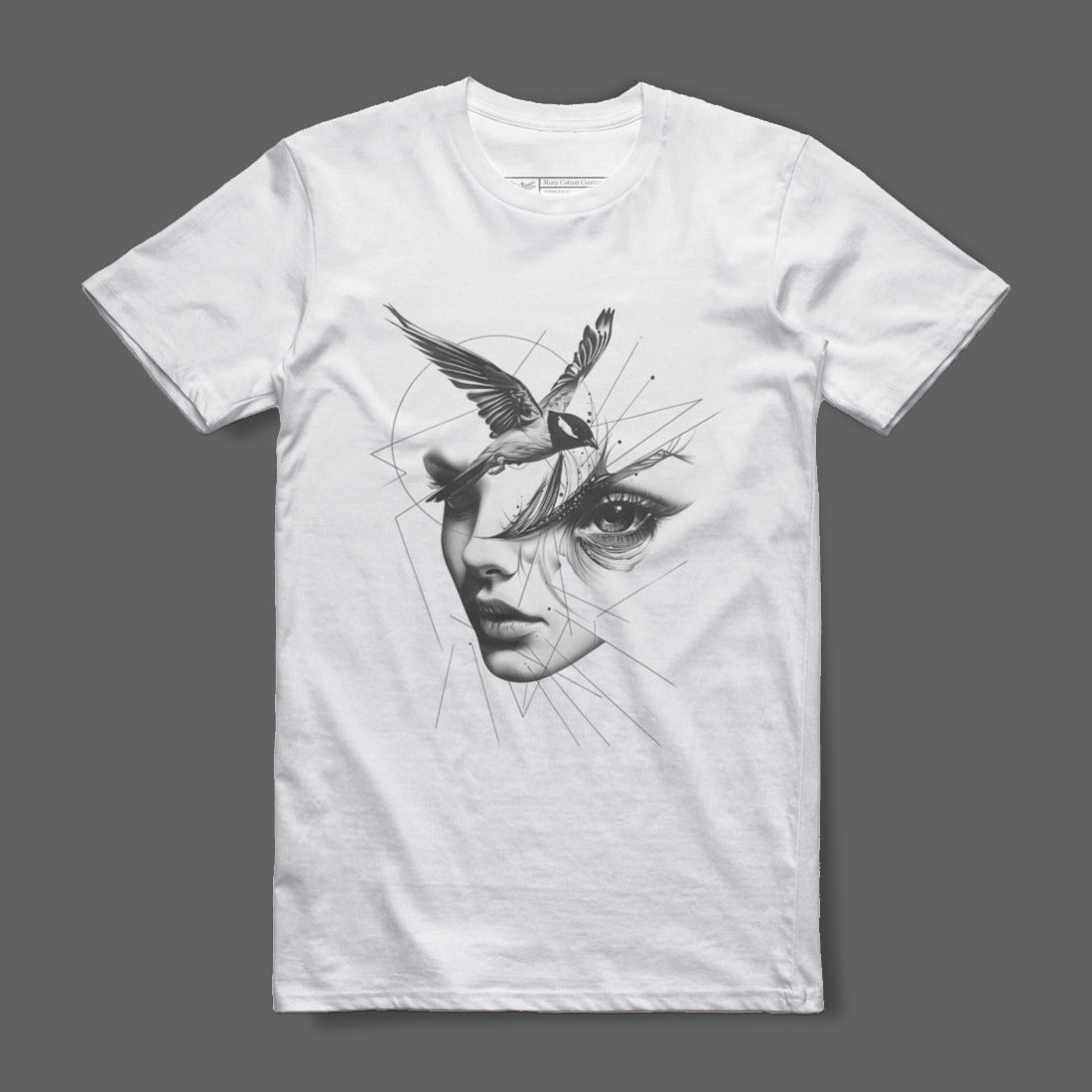 Artistic Face with Bird Design Printed T-shirt