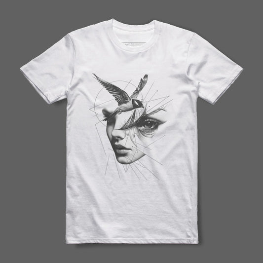 Artistic Face with Bird Design Printed T-shirt