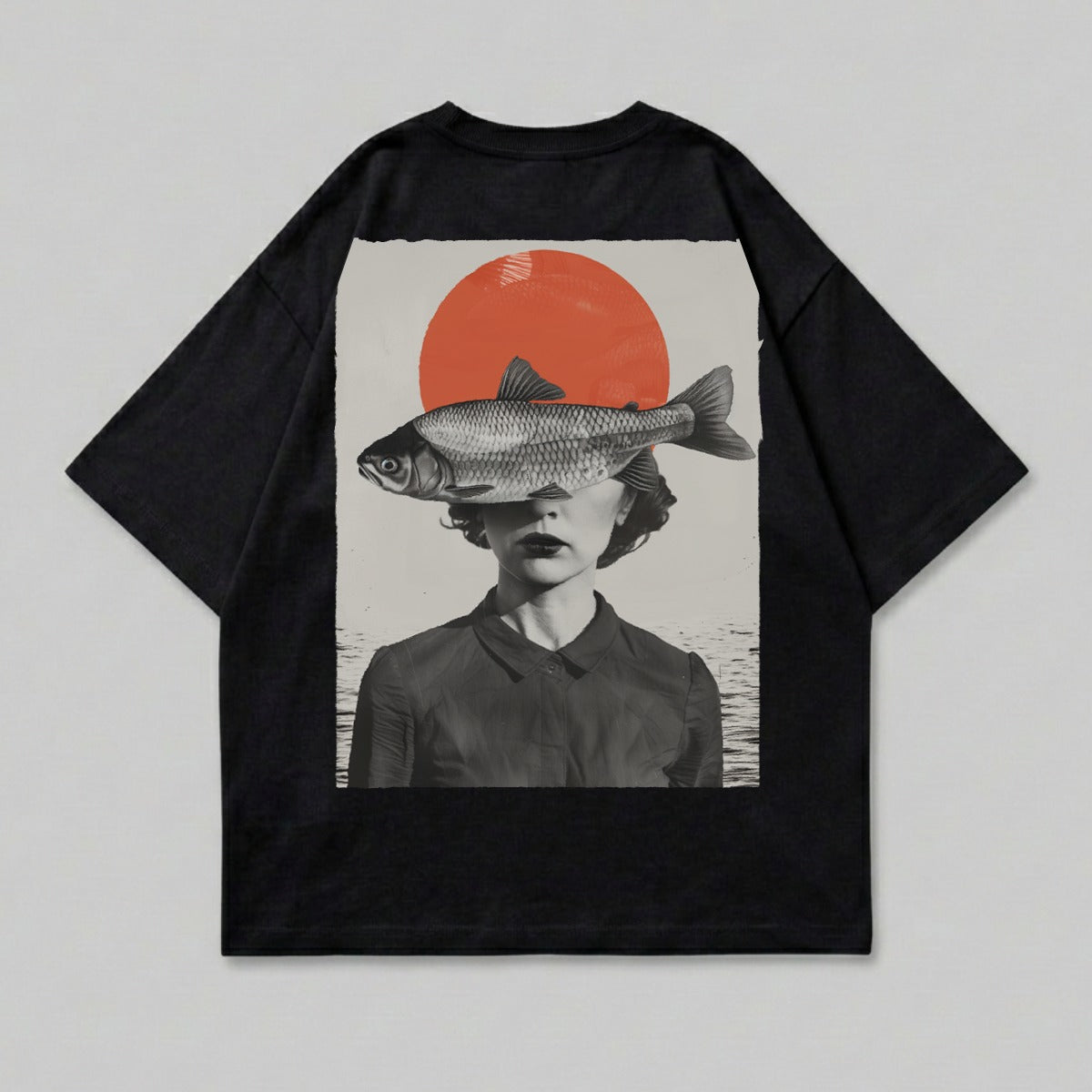 Surreal Fish Woman Red Circle Design product type