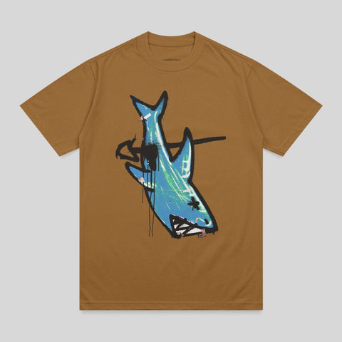 Brown Tee Graffiti Blue Shark Print product type