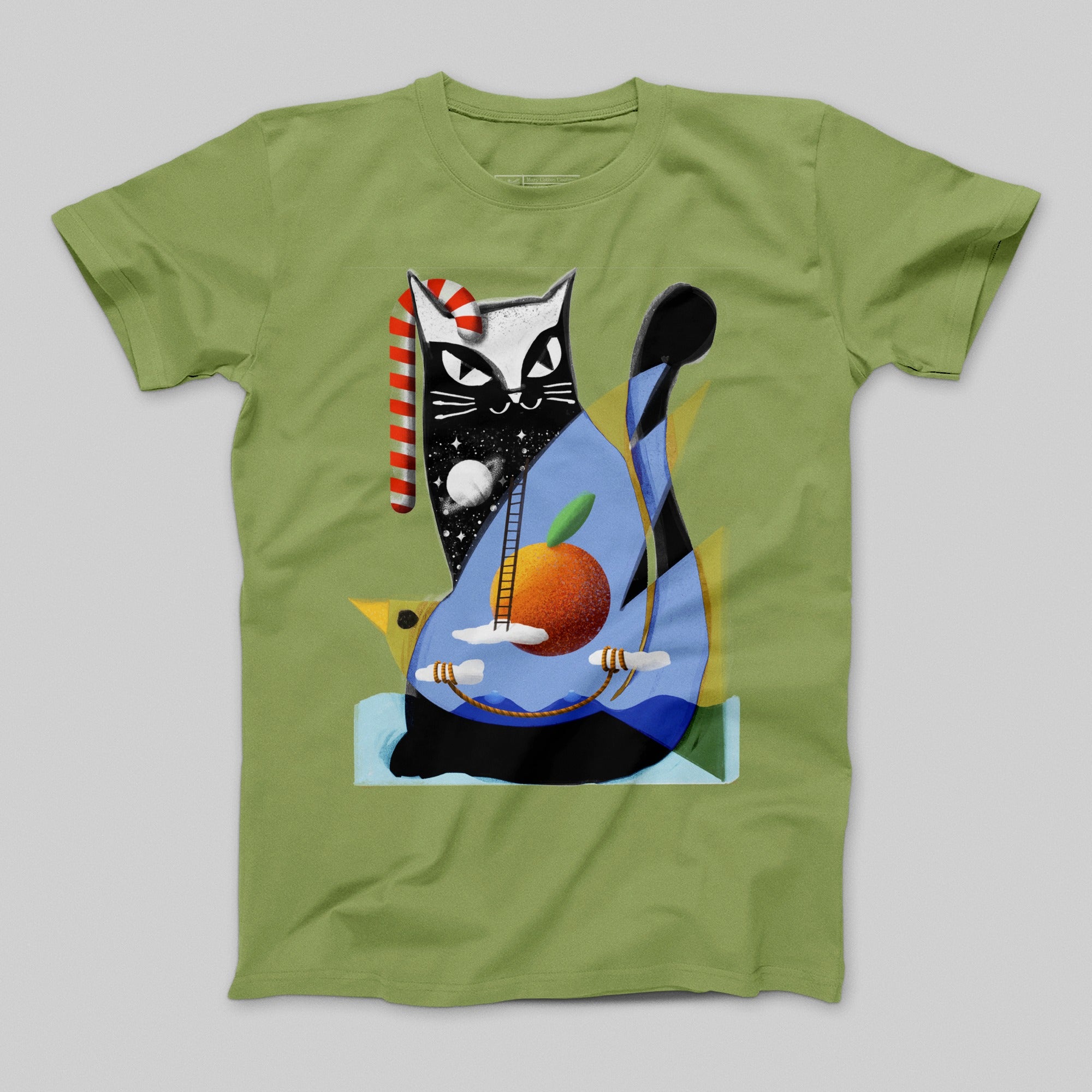 Abstract Cat Holding Peach with Candy Cane T-Shirt