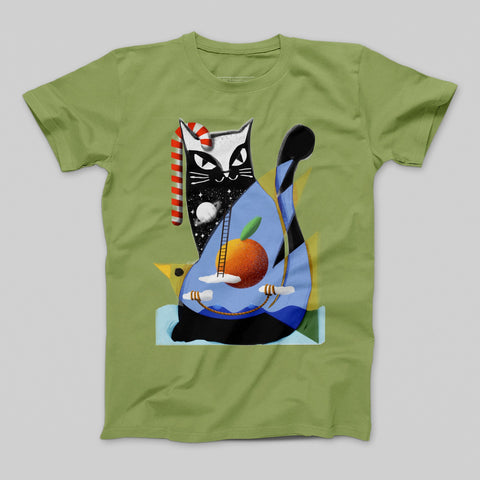Abstract Cat Holding Peach with Candy Cane T-Shirt