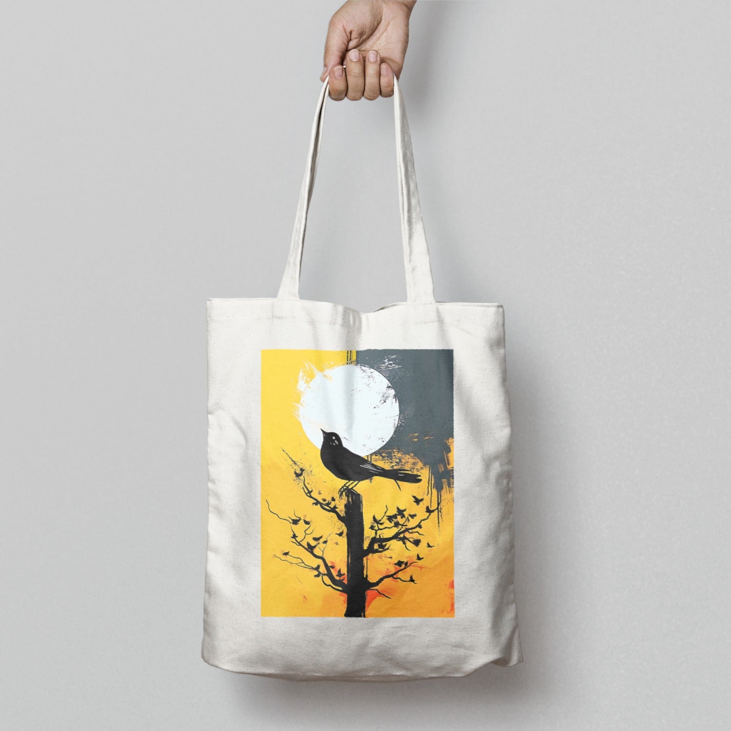 Unique Bird and Moon Art Print Tote Bag