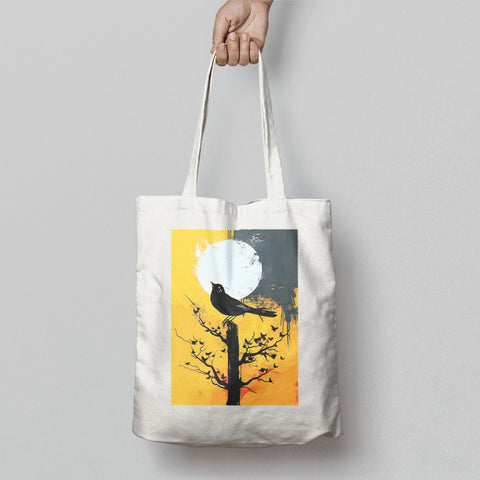 Unique Bird and Moon Art Print Tote Bag