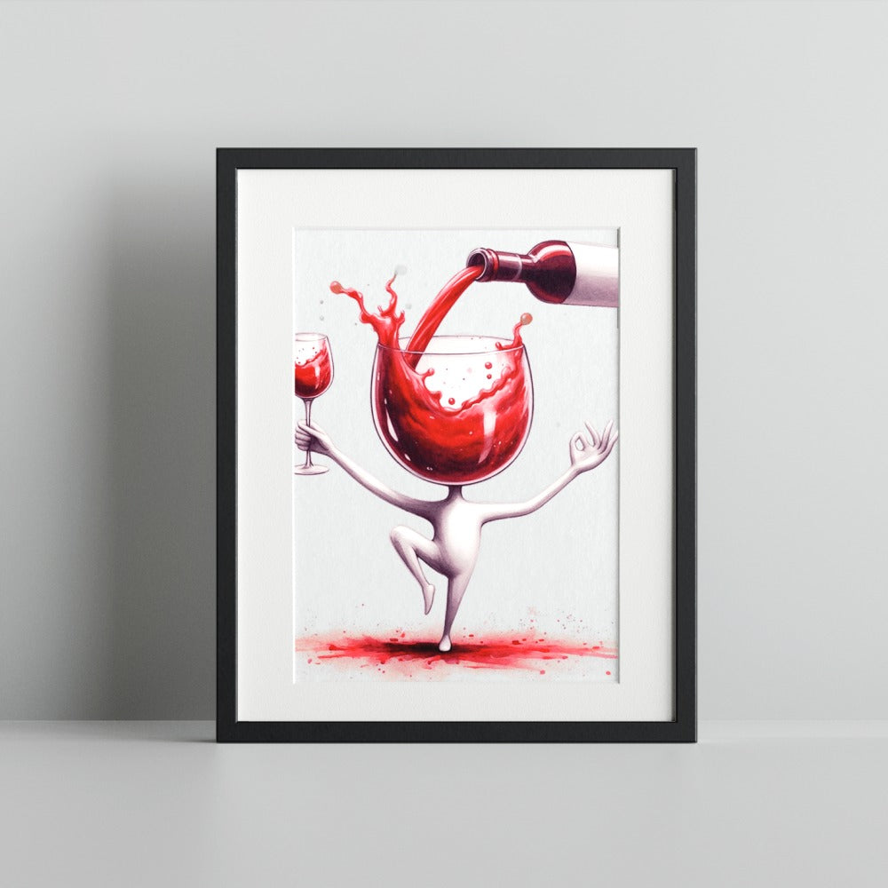Whimsical Character with Wine Glass Illustration Print