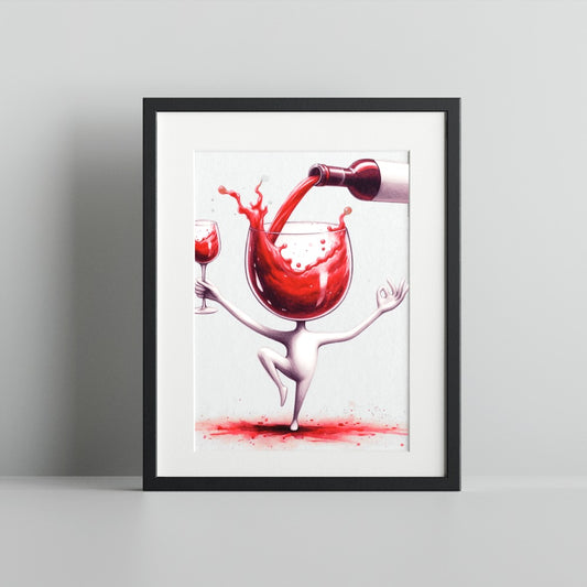 Whimsical Character with Wine Glass Illustration Print
