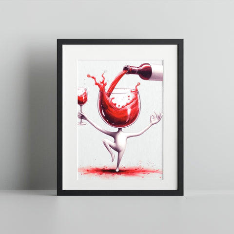 Whimsical Character with Wine Glass Illustration Print