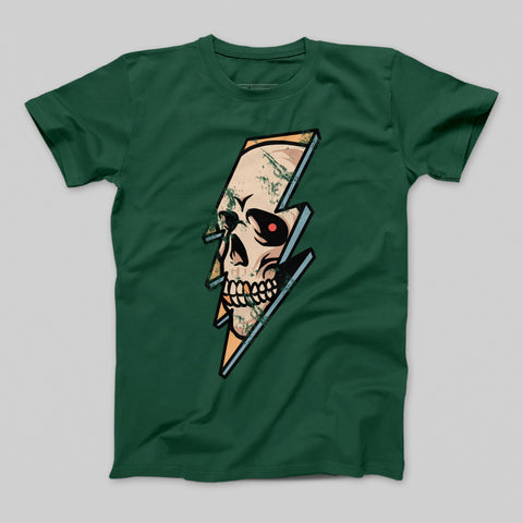 Green T-Shirt with Skull Lightning Bolt Graphic Design