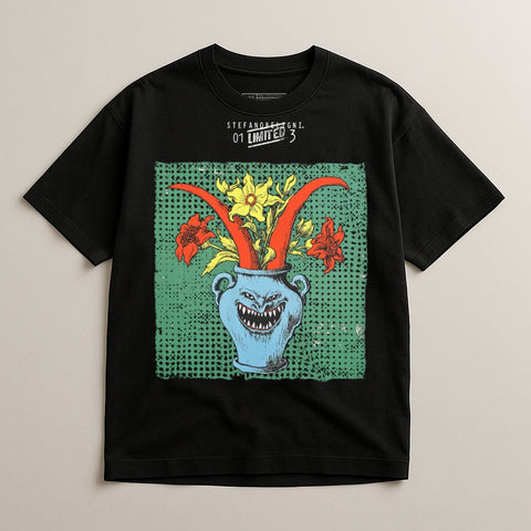 Flowers in Monster Head Graphic Artwork T-shirt
