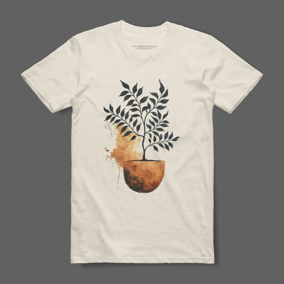 Abstract Potted Plant Design on White T-Shirt Product
