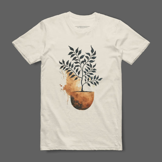 Abstract Potted Plant Design on White T-Shirt Product