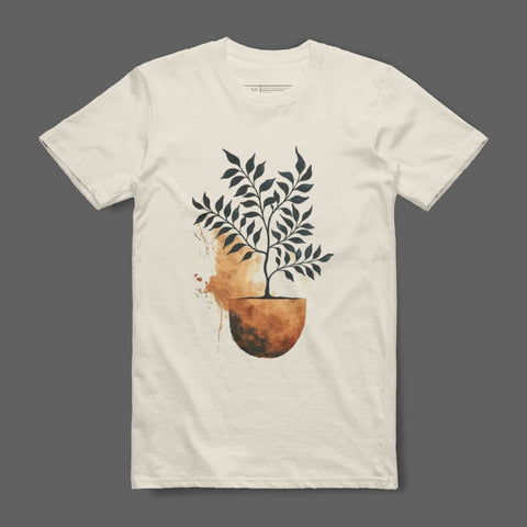 Abstract Potted Plant Design on White T-Shirt Product